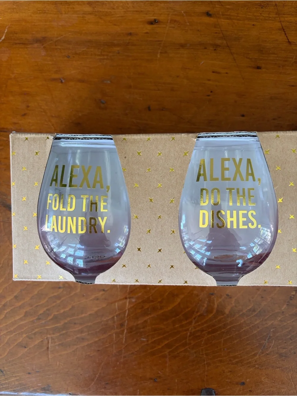 Stemless Wine Glasses with Gold 'Alexa' Text - Rose and Gold (Set of 4 in Box)